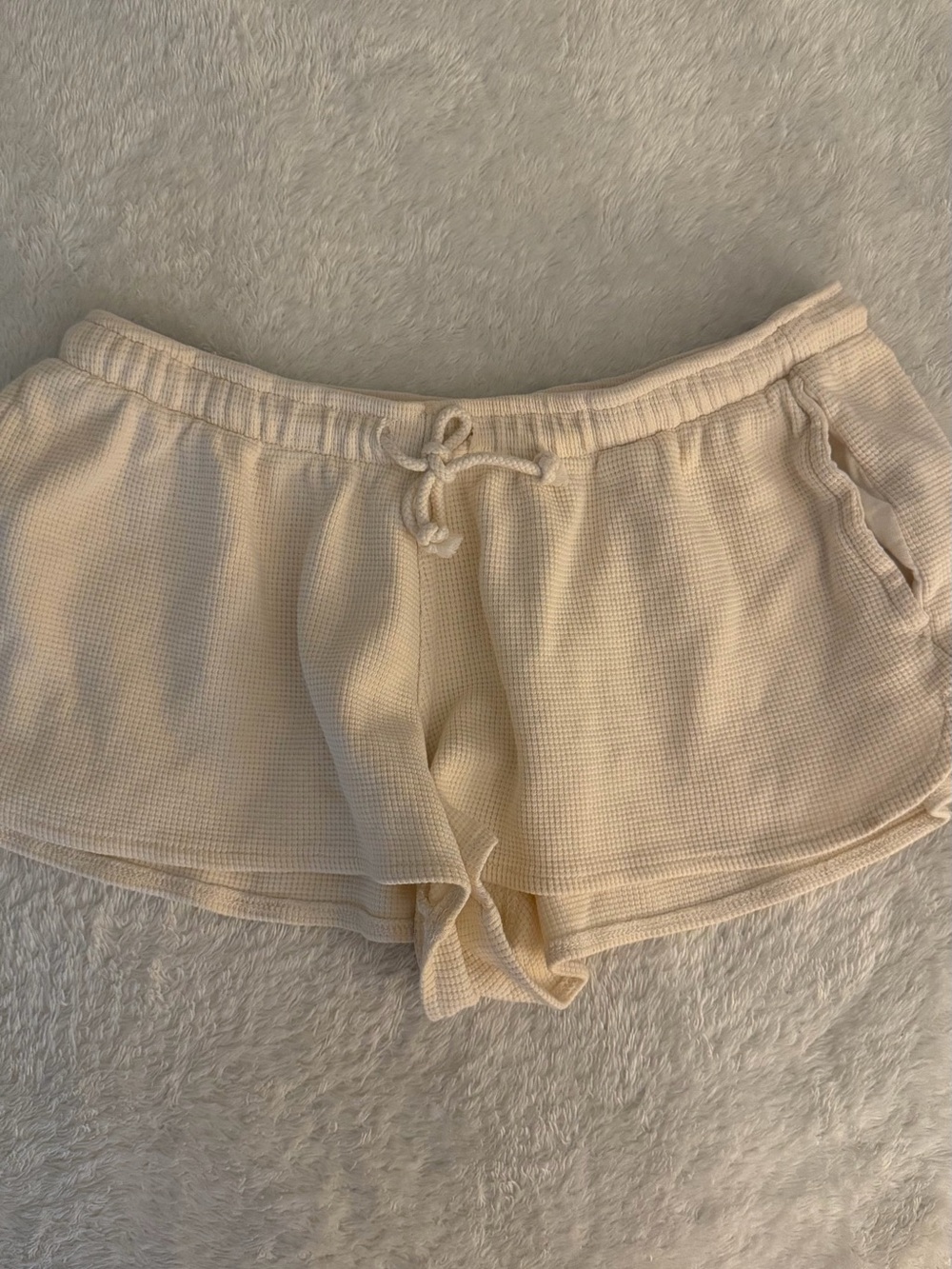 Brandy Melville Cream Waffle Shorts with Drawstring